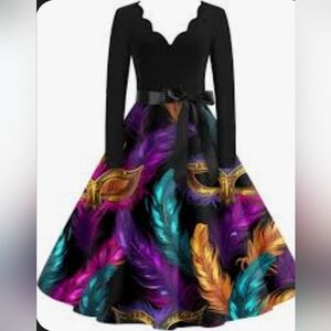 Women' Casual Fahion V Neck Mardi Gra Dress Size XL